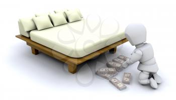 Royalty Free Clipart Image of a Person Stashing Money Under a Bed
