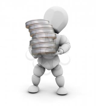 Royalty Free Clipart Image of a Person Holding a Stack of Film Reels