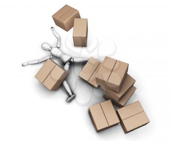 Royalty Free Clipart Image of a Stack of Boxes Falling on a Man