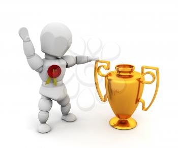 Royalty Free Clipart Image of a Person With a Cup and a Ribbon