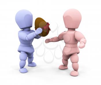 Royalty Free Clipart Image of a Guy Giving a Girl a Chocolate Egg