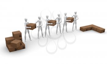 Royalty Free Clipart Image of a Team Moving Boxes