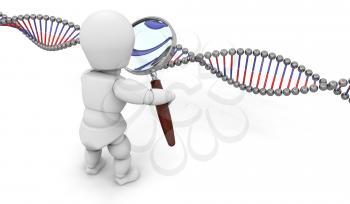 Royalty Free Clipart Image of a Person Looking at DNA Through A Magnifying Glass