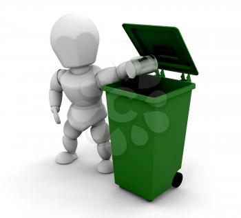 Royalty Free Clipart Image of a Person Putting a Tin Can in a Green Bin