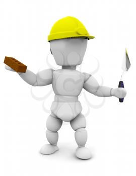 Royalty Free Clipart Image of a Guy With a Brick and a Trowel