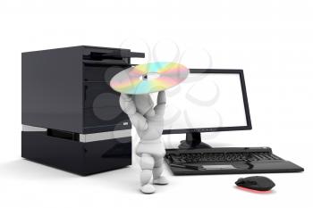 Royalty Free Clipart Image of a Person Putting a Disk Into a Computer