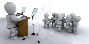 Royalty Free Clipart Image of a Person Speaking to a Crowd