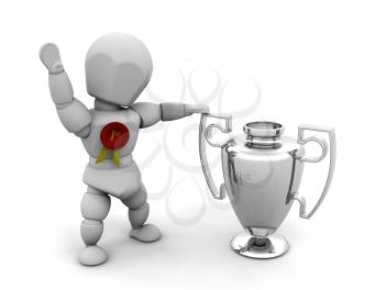 Royalty Free Clipart Image of a Person With a Trophy and Rosette