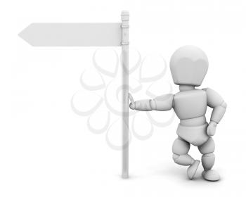 Royalty Free Clipart Image of a Guy Against a Blank Signpost
