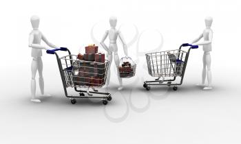 Royalty Free Clipart Image of People With Presents in Carts