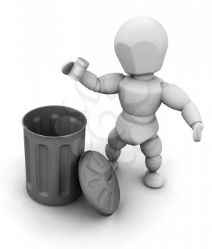 Royalty Free Clipart Image of a Person Putting Garbage in a Bin