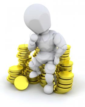Royalty Free Clipart Image of a Person Sitting on a Stack of Gold