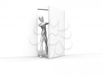 Royalty Free Clipart Image of a Person Coming Through an Open Door