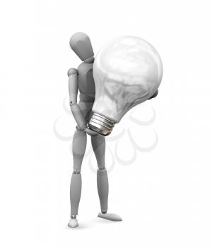 Royalty Free Clipart Image of a Man Holding a Light Bulb