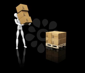 Royalty Free Clipart Image of a Worker Stacking Boxes
