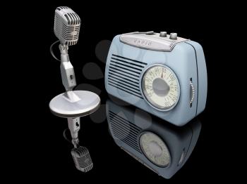 Royalty Free Clipart Image of a Retro Radio and Microphone