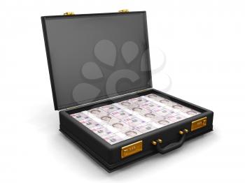 Royalty Free Clipart Image of a Briefcase Full of Twenty Pound Notes