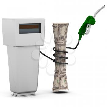 Royalty Free Clipart Image of a Gas Hose Wound Around Money