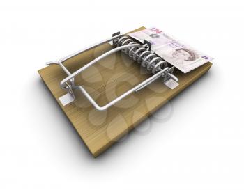Royalty Free Clipart Image of a Mousetrap With Money