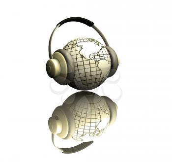 Royalty Free Clipart Image of a Globe With a Headset