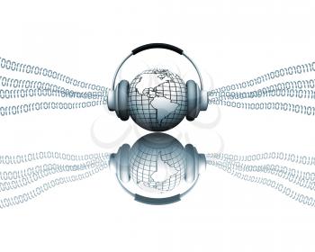 Royalty Free Clipart Image of a Globe With Headphones