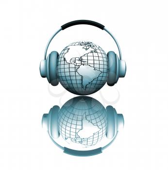 Royalty Free Clipart Image of a Globe With Headphones