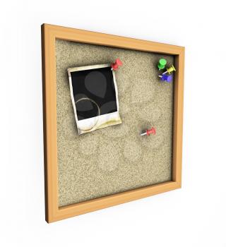 Royalty Free Clipart Image of a Polaroid on a Cork Board