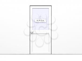 Royalty Free Clipart Image of a Door With an Open Sign On It