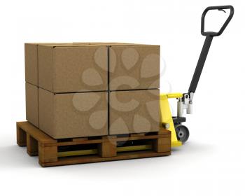 Royalty Free Clipart Image of a Pallet Truck With Boxes