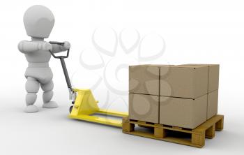 Royalty Free Clipart Image of a Guy With a Pallet Truck