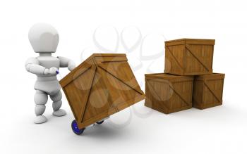 Royalty Free Clipart Image of a Person Stacking Carts