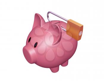 Royalty Free Clipart Image of a Piggy Bank With a Padlock