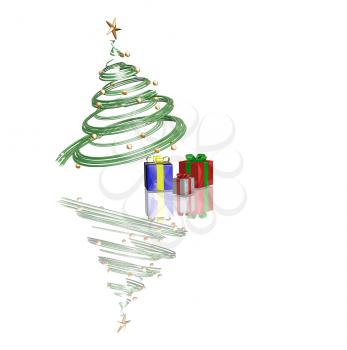 Royalty Free Clipart Image of a Christmas Tree With Gifts Under It