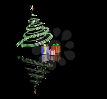 Royalty Free Clipart Image of a Christmas Tree With Presents Under It