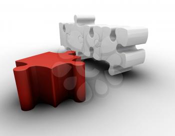 Royalty Free Clipart Image of Puzzle Pieces With a Red One in the Foreground