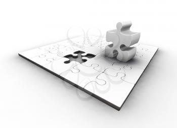 Royalty Free Clipart Image of a Puzzle With One Piece Standing Up