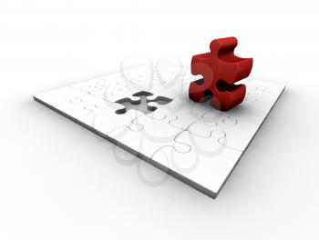 Royalty Free Clipart Image of a Puzzle With One Red Piece Standing Out