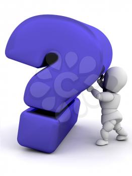Royalty Free Clipart Image of a 3D Guy Holding a Question Mark