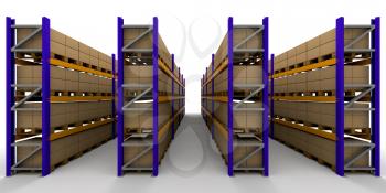 Royalty Free Clipart Image of Racks of Stacked Boxes