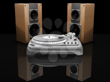 Royalty Free Clipart Image of a Turntable and Speakers