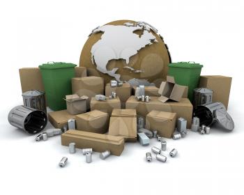 Royalty Free Clipart Image of Recycling Items Around a Globe