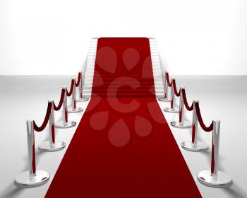 Royalty Free Clipart Image of a Red Carpet Going Upstairs