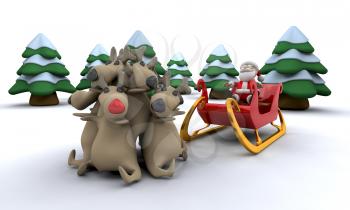 Royalty Free Clipart Image of a Santa and His Reindeer