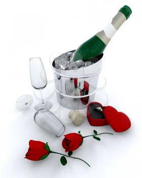Royalty Free Clipart Image of Champagne and Roses