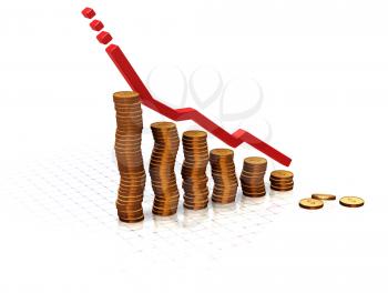 Royalty Free Clipart Image of a Bar Chart of Coins Indicating Profits