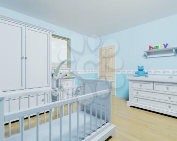 Royalty Free Clipart Image of a Boy's Nursery