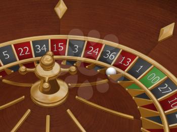 Royalty Free Clipart Image of a Roulette Wheel With the Ball on 13 Red