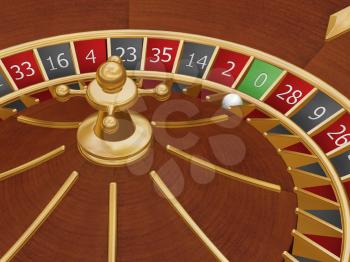 Royalty Free Clipart Image of a Roulette Wheel With the Ball on 0