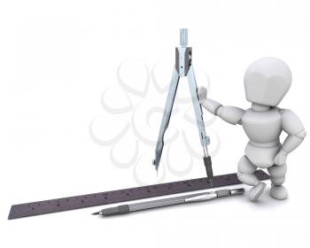 Royalty Free Clipart Image of a Person With Drafting Tools