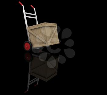 Royalty Free Clipart Image of a Hand Cart With a Crate